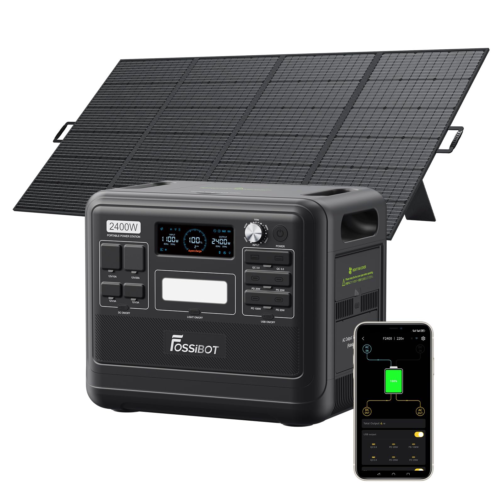 2048Wh Portable Power Station 2400W LiFePO4 Battery Solar Generator with Fast Charging